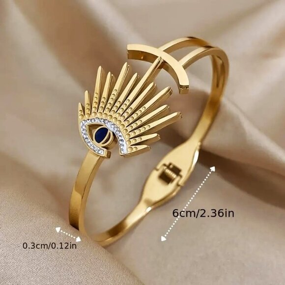 Bracelet Bangle Third Eye Rhinestones Cuff Evil Eyelash Gold Glam Luck Egyptian - Picture 2 of 2